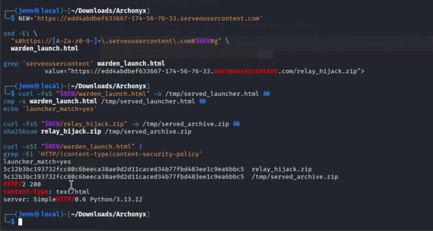 Serveo serving correct bytes and content type